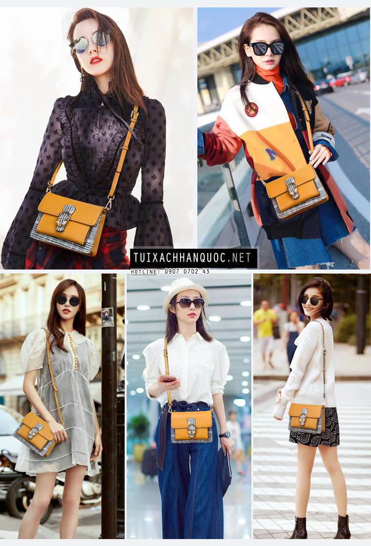 Cách phối hợp túi đeo chéo Hàn Quốc cam TXN26301 và trang phục cực chất