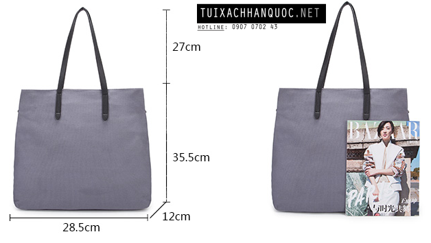 Túi xách tay Tote big size vải bố Tím cao cấp phong cách Hàn Quốc TXN4901