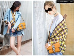 Cách phối hợp túi đeo chéo Hàn Quốc cam TXN26301 và trang phục cực chất