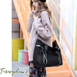 Túi xách nữ tote vải bố Phong cách Hàn Quốc trơn màu phối dây kéo (Black)