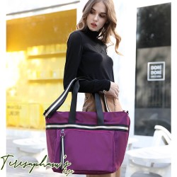 Túi xách nữ tote vải bố Phong cách Hàn Quốc trơn màu phối dây kéo (Purple)