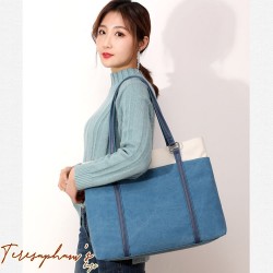 Túi xách nữ tote vải bố Phong cách Hàn Quốc trơn màu trơn(Blue)